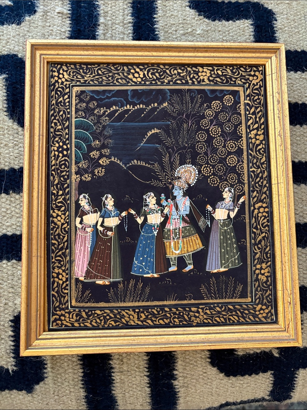Framed Vintage Indian Miniature Hand Painted Pichwai Style Painting